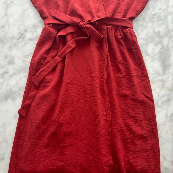 Fraiche by J High/Low Faux Wrap Front Maxi Dress Rust Red Size Large NEW - Picture 5 of 8